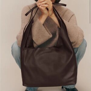 Reformation Medium Vittoria Tote Bag in Tobacco Dark Brown Leather Missing Ties